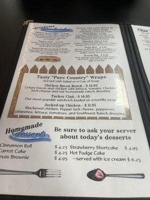 The menu