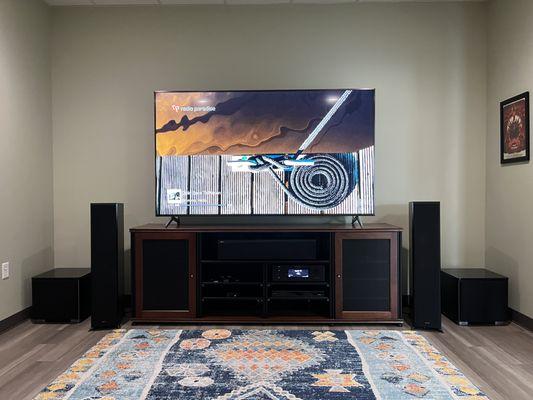 Dolby Atmos Home Theater with Klipsch Reference Premiere speaker system, REL subwoofers, Sony 85" TV and Salamander Designs cabinet