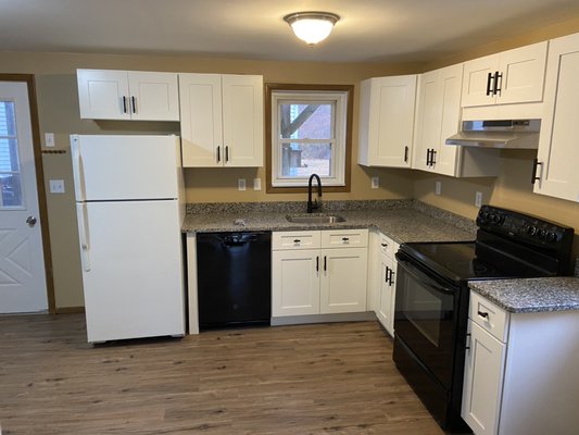 Total kitchen remodel; Sheetrock, flooring, cabinets and trim