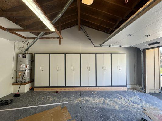 The cabinets are assembled and installed. Also made a podium that the cabinets would stand on a flat surface.