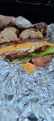 Sausage, egg, cheese, SPK, lettuce,  tomato