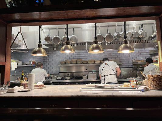 Open kitchen area inside Tosca Café in San Francisco.