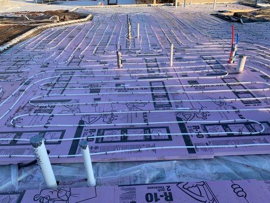 Infloor tubing installed in a new slab