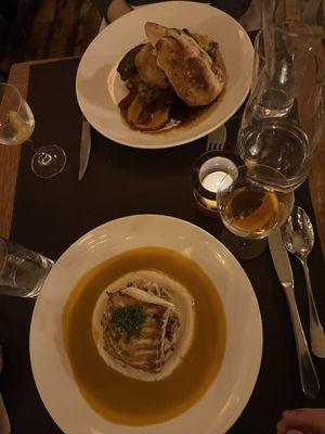 Roast All Natural Half Chicken Au Jus $32 , Pan Roasted Atlantic Cod $39