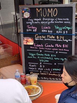 Menu for Sat market booth