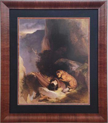 Poster of painting illustrates Sir Walter Scott's poem "Helvellyn," about a faithful dog that guarded her master's body after he had fallen.