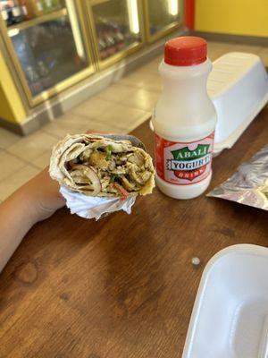 Chicken Shawarma with a Bottle of Yogurt Drink