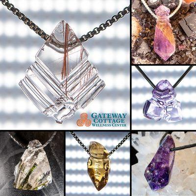 Exquisite carved mineral pendants!