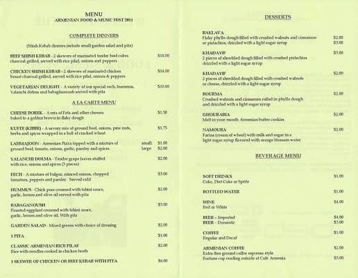 Saint Mary Armenian Apostolic Church Menu 2