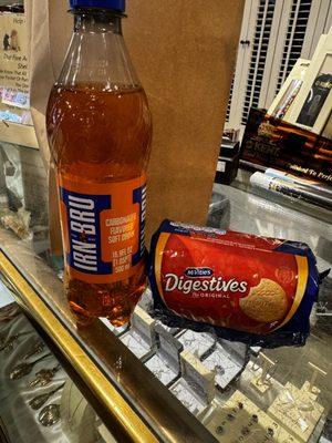 Scottish Irn Bru and vegan English biscuits!