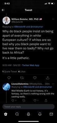 Dr. Bottler's racist tweet.