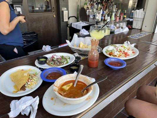 Gringo Taco, Mexican Taco, Chicken Tortilla Soup, Deluxe Burrito and a Frozen Margarita.