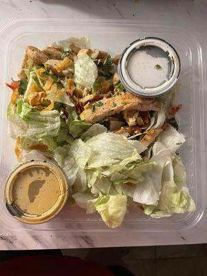 14 Santa Fe Salad. Old lettuce. A couple of strips of chicken and a few crushed up tortilla strips. I threw it away because it made me sad.