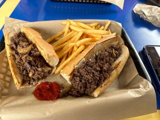 Mushroom Cheesesteak and fries