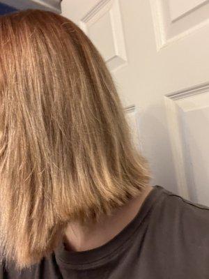 This is the uneven hair and it's supposed to be a balayage but only my roots have a little bit of color.