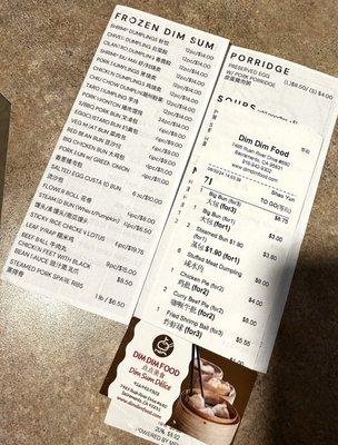 Frozen menu, receipt, business card