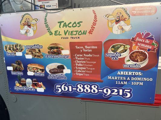 Great menu right on the truck