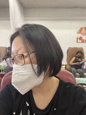 Photo is taken at nail salon after.  But it is the cut from Rich hair salon.