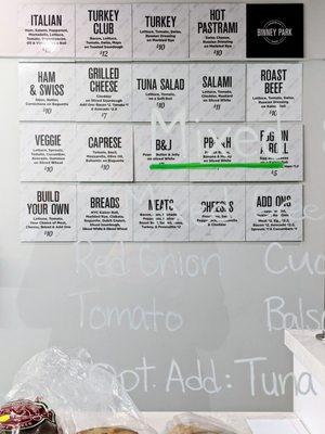 Sandwich menu