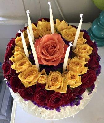 Birthday flowers in the shape of a cake!