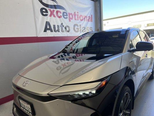 2023 Toyota BZ4X Windshield replacement and Calibration at Exceptional Auto Glass in Roseville CA