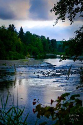 Beautiful muted sunset on the river