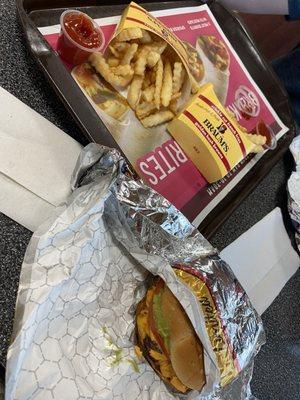 Double jalapeño pepper, jack cheeseburger, and California chipotle burger with fries