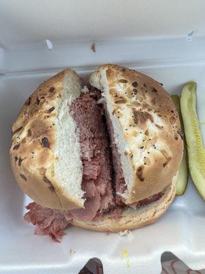 Corn beef on onion rolls with mustard