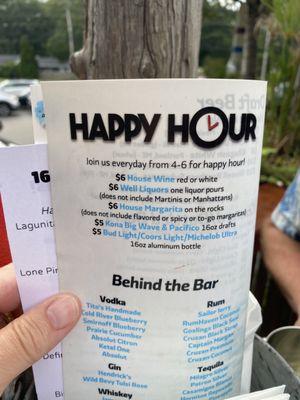 Hooks happy hour menu - daily from 4-6pm