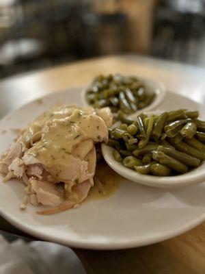 Roasted turkey with stuffing and double green beans