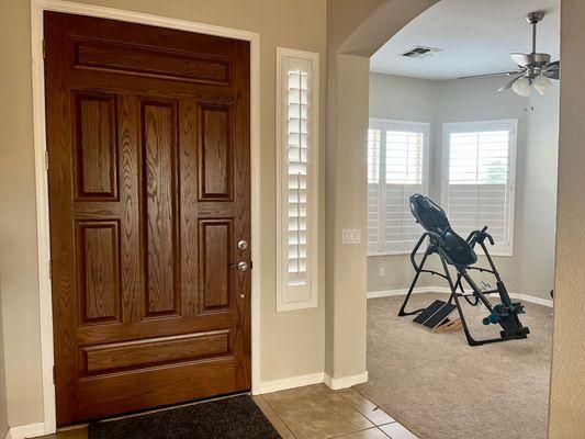 Entry and Dining room/Exercise Area with O'Hair Shutters from Desert Wind