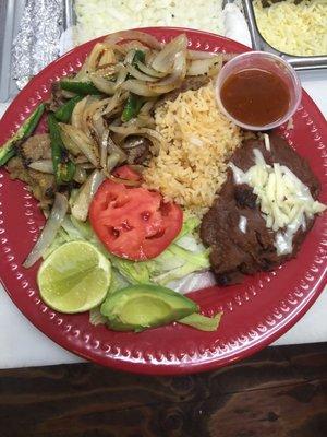 Carne asada plate $11.50 plus tax