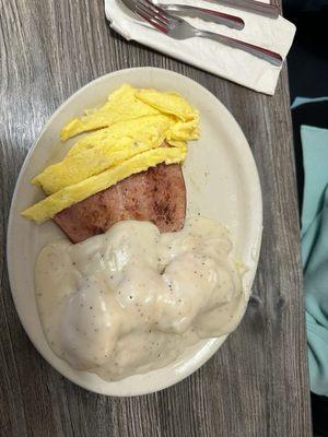 But if scrambled eggs, ham and looks like homemade biscuits n gravy.