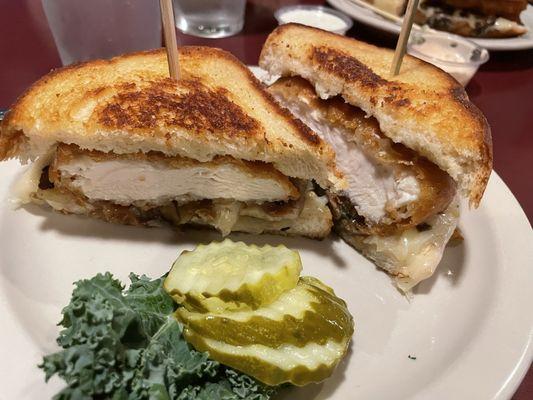 Chicken sandwich on sourdough bread. Just absolutely delicious tender and moist. One of the best chicken sandwich I've ever had