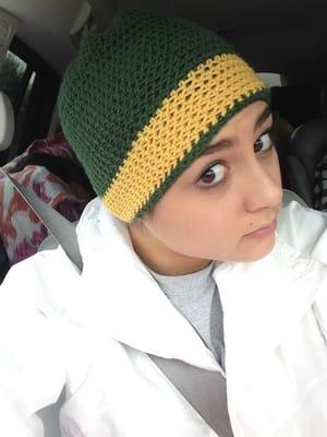 My daughter made this hat for UVM from yarn here