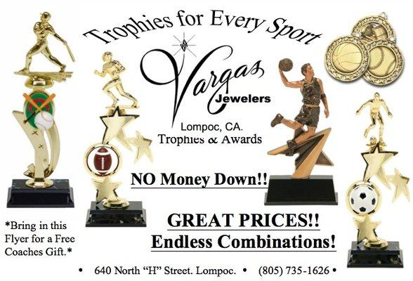 Another Service we offer, Trophies and Awards, Team Sports Trophies to Coorperate Awards and Plaques for any Occasion.