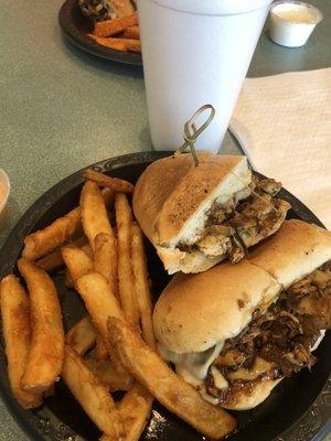 Sweet Onion teriyaki chicken sub & regular fries. The sauce was delicious! the chicken and fries were well seasoned and nice and hot!