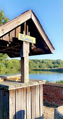 Fire pit area by pond