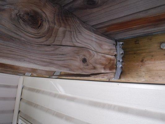 Split floor joist to deck