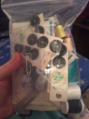 A good sized Ziplock bag for $3, with at least $20 worth of sewing products in it.