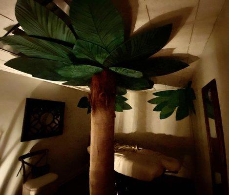 Fun massage room with a palm tree!