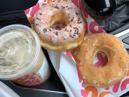 Caramel Craze Iced Latte, donuts