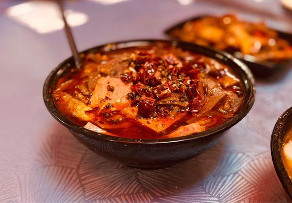 Red Tofu & Mixed Intestines in Spicy Soup