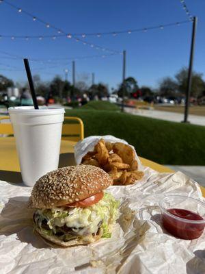 R-C Ranch Wagyu Burger, Ranch Seasoned Sidewinder Fries, and soft drink for $19 ($14 for burger and $5 for fries and a drink)