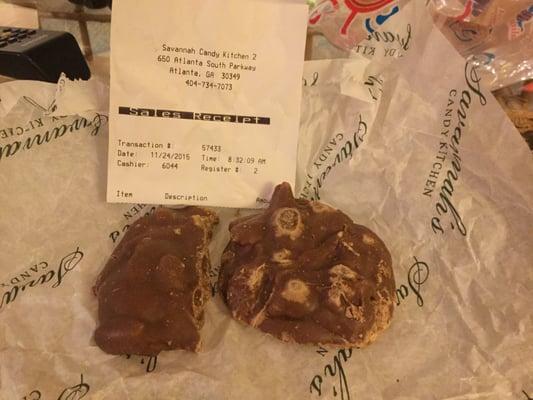 Purchased at Teminal C in Atlanta. Notice the age spots on the large praline.  The salesperson hid this one under the other.  Unbelievable!