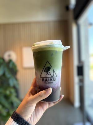 Blueberry matcha latte