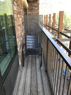 One side of the balcony of our river-view room. The other end looks the same, for a total of two chairs.