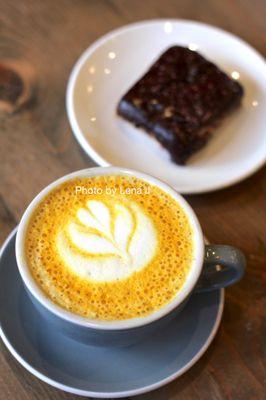 Turmeric Latte ($4.50) and Millionaire Bar (from Knot Just Pretzels)