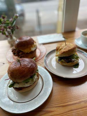 Original, Fried Chicken, and Smoky Bleu Cheese breakfast sandwiches.