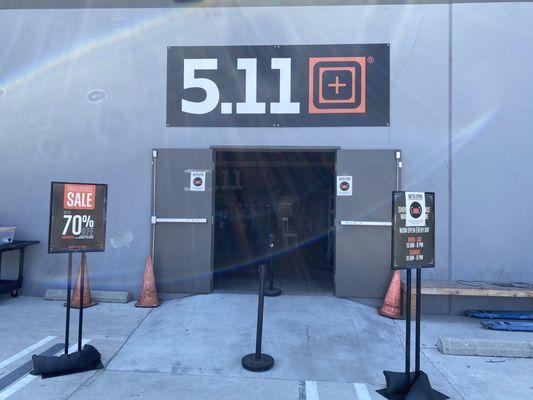 Entrance to the 5.11 Tactical outlet shop in Commerce, CA 8/10/21